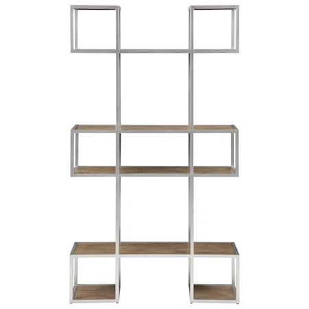 Contemporary 6-Shelf Open Bookcase with Champagne Gold Coated Silver Iron Frame